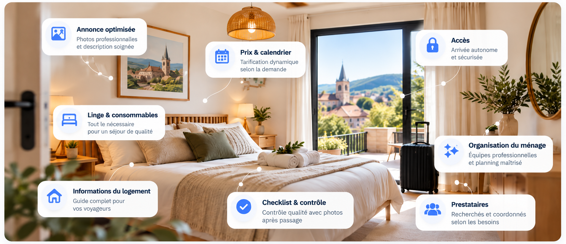 Ce qui est préparé avant le démarrage : annonce, prix, accès, ménage, informations du logement